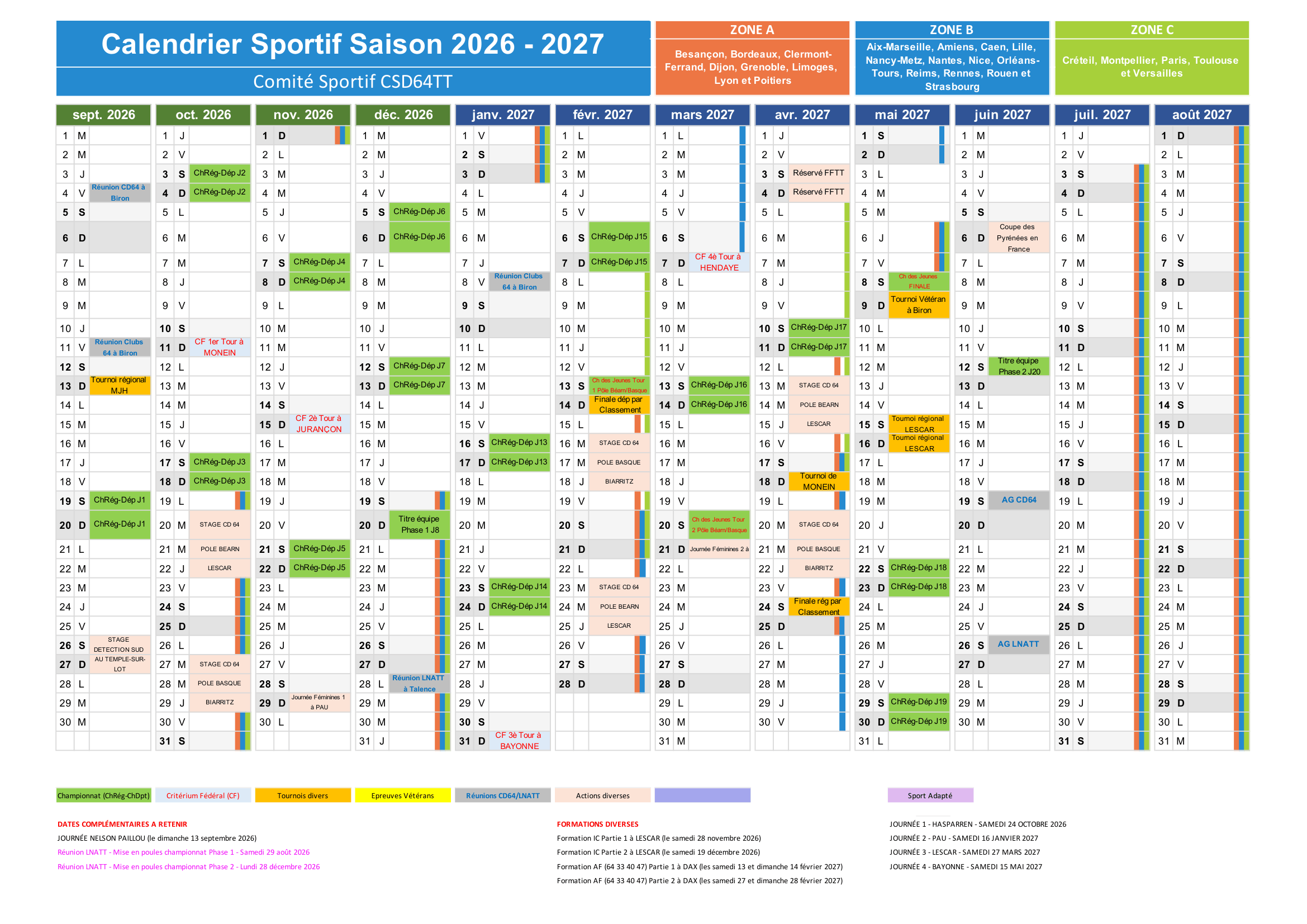 Calendrier MJH 2026-2027